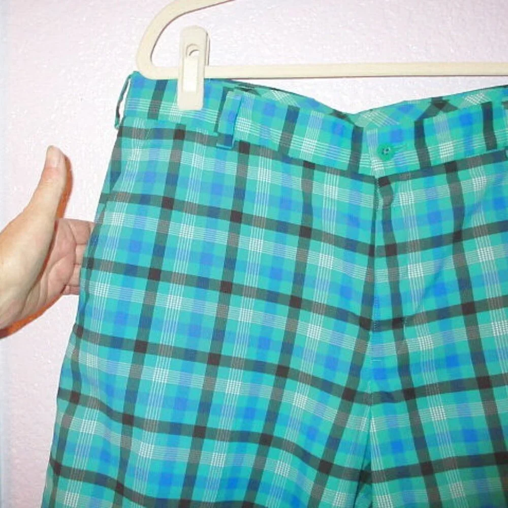 Nike Golf Shorts Mens Size 34 Performance Stretch Dri-Fit Blue Plaid Gorp 11”